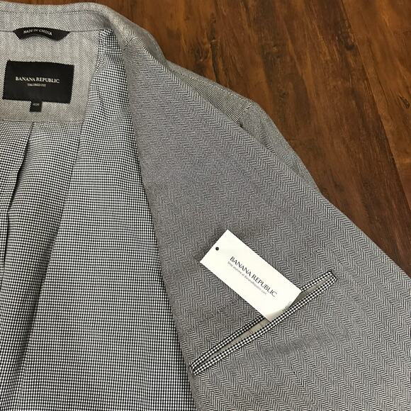 BANANA REPUBLIC Blazer Mens 40R Gray Herringbone Tailored Fit Preppy Business - Picture 6 of 12